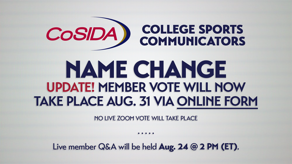 CoSIDA Executive Board of Directors Adjusts Aug. 31 Voting Process for Recommended Name Change